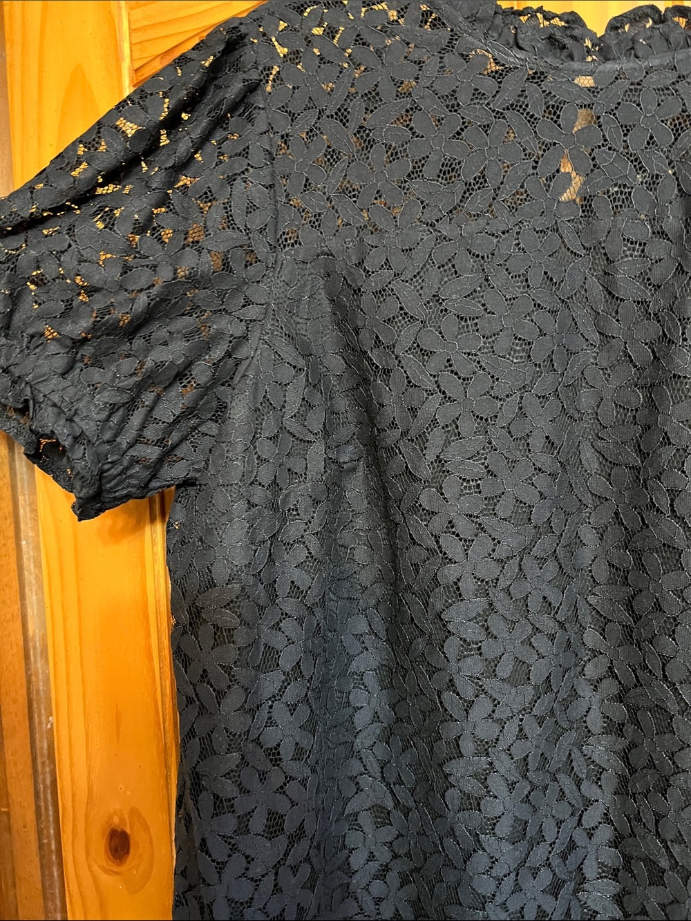 CeCe Black Floral Lace Short Sleeve Top - Picture 3 of 5